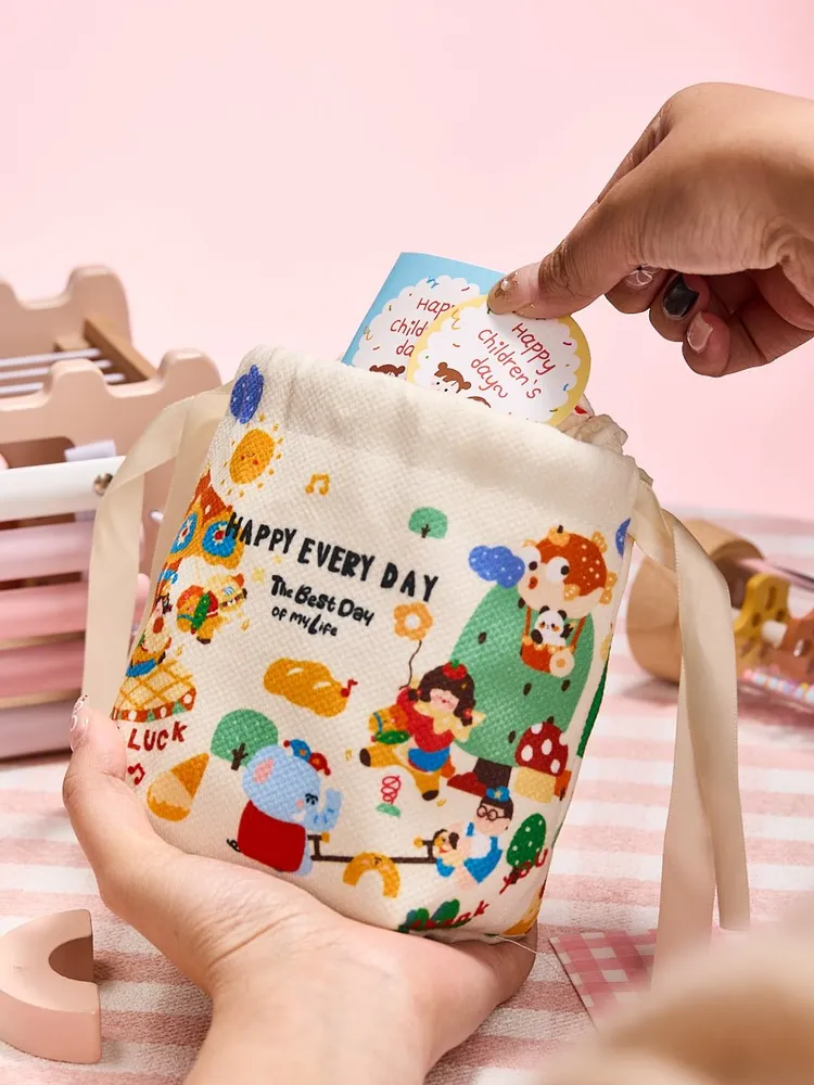 Colorful Circus Linen Drawstring Wrapping Gift Bag — photo 4
