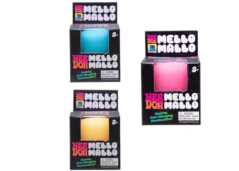 NeeDoh Mello Mallo Squishy Fidget Toy 3x Lot Blue/Pink/Yellow