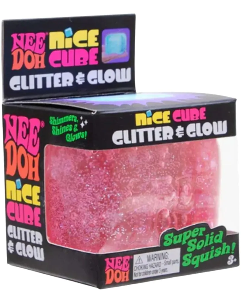 NeeDoh Nice Cube Glitter and Glow Squishy Fidget Toy Pink