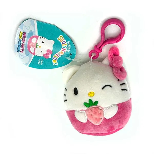 Squishmallows Plush Toy 3.5" Bag Clip Best Of Sanrio Squad - Hello Kitty With Strawberry