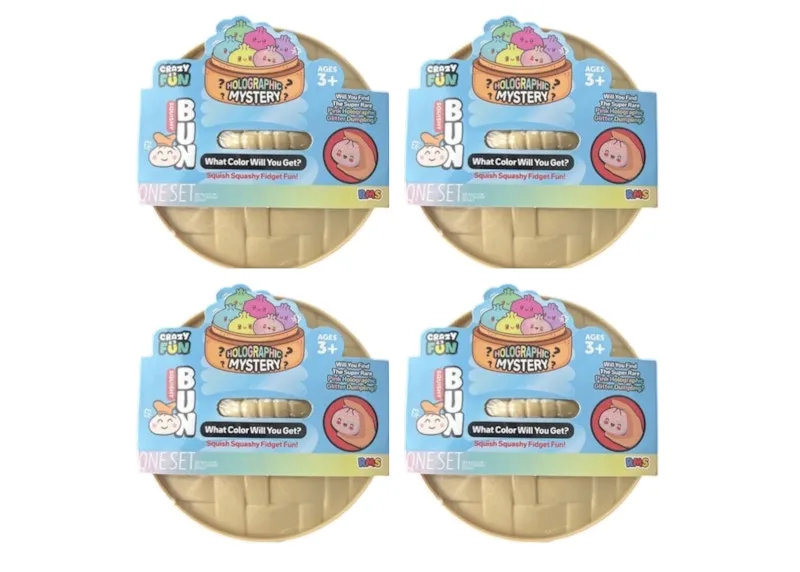 Squishy Bun Holographic Mystery Squishy "Dumpling" (Pink Holographic Glitter Chase Version) Blind Box 4x Lot