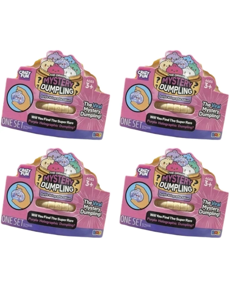 Squishy Bun Holographic Mystery Squishy "Dumpling" (Purple Holographic Glitter Chase Version) Blind Box 4x Lot
