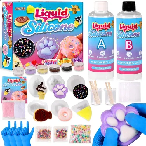 Squishy DIY Making Kit 18OZ 1:1 AB Liquid Silicone with 6 Molds