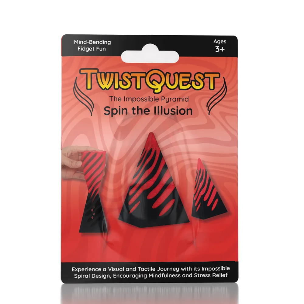 TwistQuest 3D Printed Fidget Spiral Cone Toy (Black & Red)